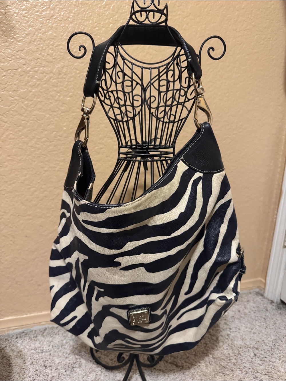 Dooney & Bourke Black and White Zebra Hobo Shoulder Bag